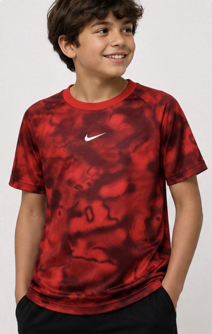 Nike Dri-FIT Boys Large Red Graphic Short Sleeve Athletic Shirt Swoosh